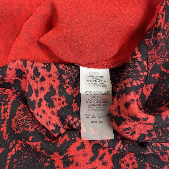 VINCE CAMUTO Womens Snake Print Balloon Sleeve Top XS Red Dark Romantic Vixen - Picture 8 of 11